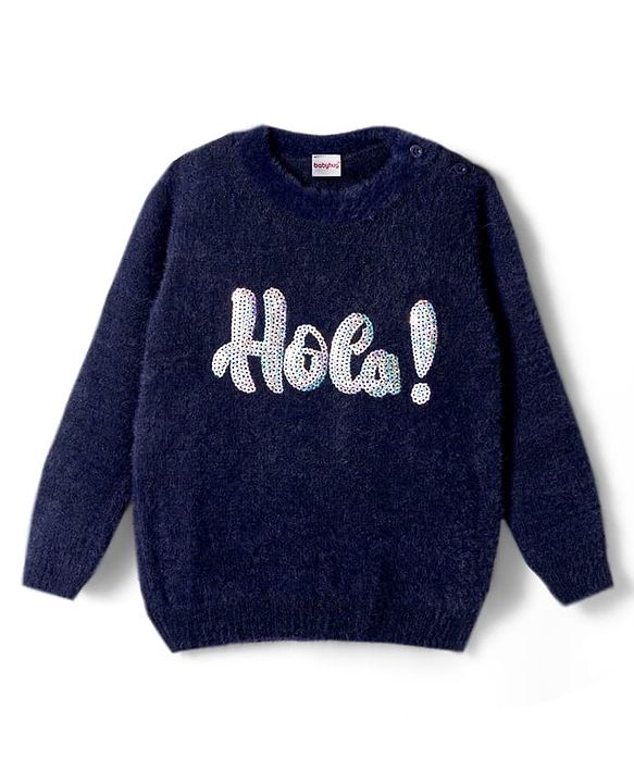 Babyhug Knit Full Sleeves Pullover Sweater with Sequin Detailing - Navy Blue