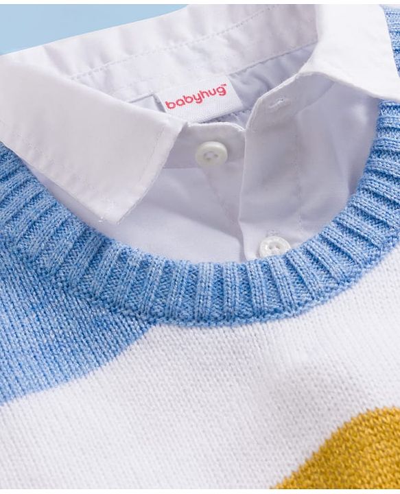 Babyhug Knit Full Sleeves Pullover Sweater with Shirt Collar & Color Block - Multicolor