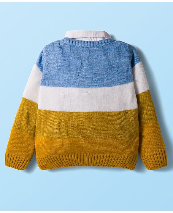 Babyhug Knit Full Sleeves Pullover Sweater with Shirt Collar & Color Block - Multicolor