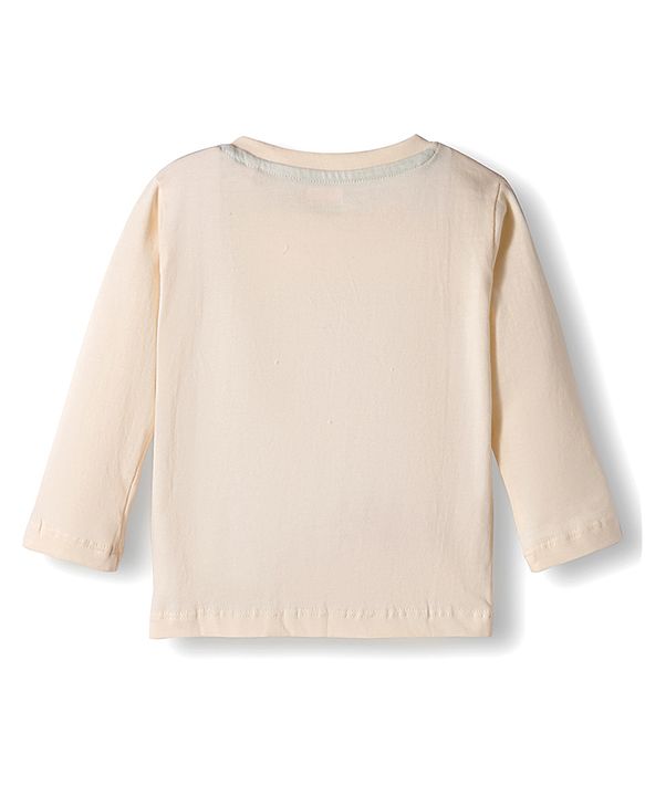 Babyhug Terry Knit Full Sleeves T-Shirt and Joggers Set with Animal Print - Tan & Light Blue