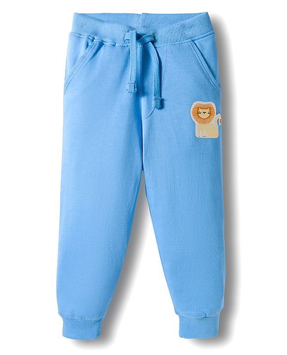Babyhug Terry Knit Full Sleeves T-Shirt and Joggers Set with Animal Print - Tan & Light Blue