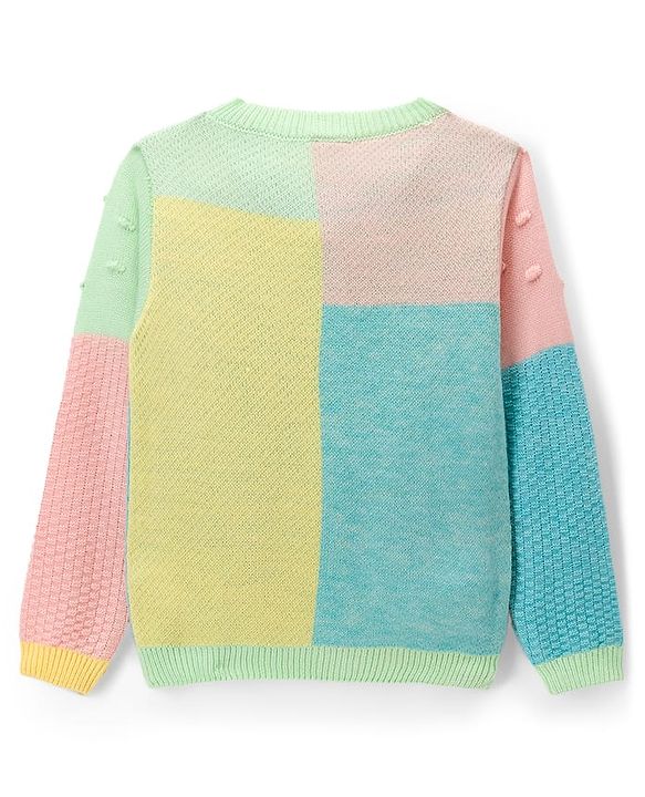 Babyhug Knitted Full Sleeves Front Open Sweater With Bunny & Floral Embroidery - Multicolor