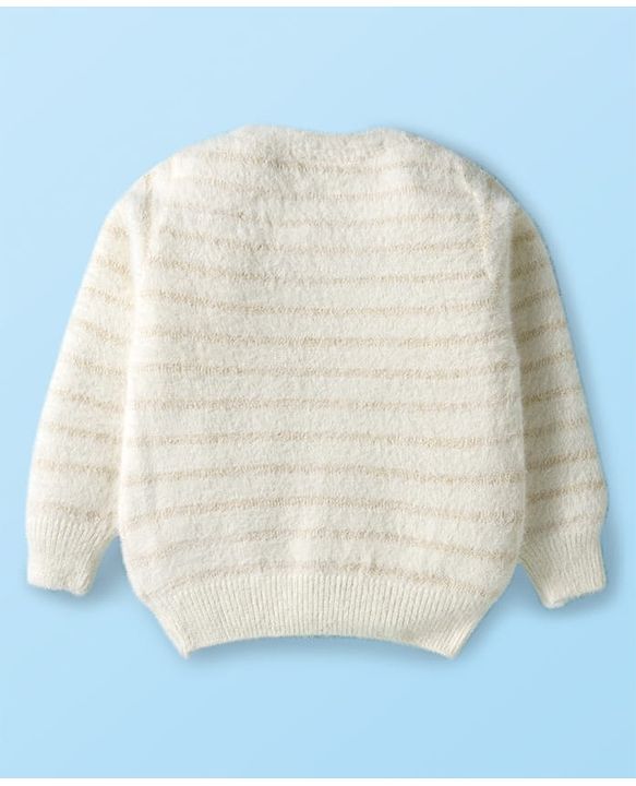 Babyhug Knitted Full Sleeves Extra Soft Hairy Eyelash Yarn Pullover Sweater With Sequin Detailing - White