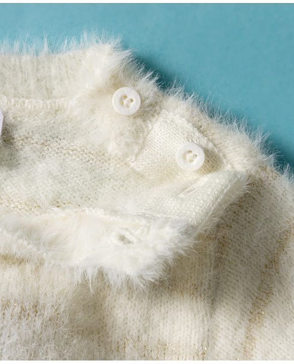 Babyhug Knitted Full Sleeves Extra Soft Hairy Eyelash Yarn Pullover Sweater With Sequin Detailing - White