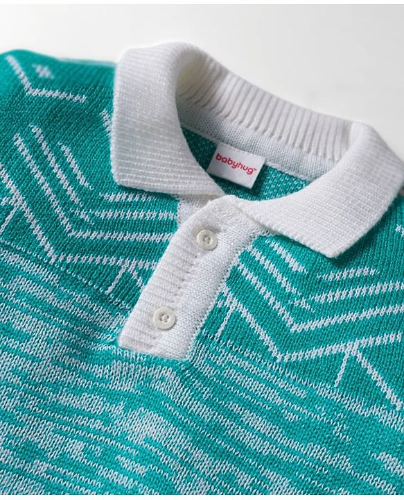 Babyhug Knitted Full Sleeves Pullover Sweater Set With Abstract Design - Turquoise Blue