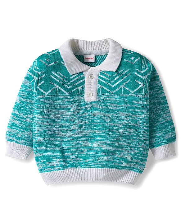 Babyhug Knitted Full Sleeves Pullover Sweater Set With Abstract Design - Turquoise Blue