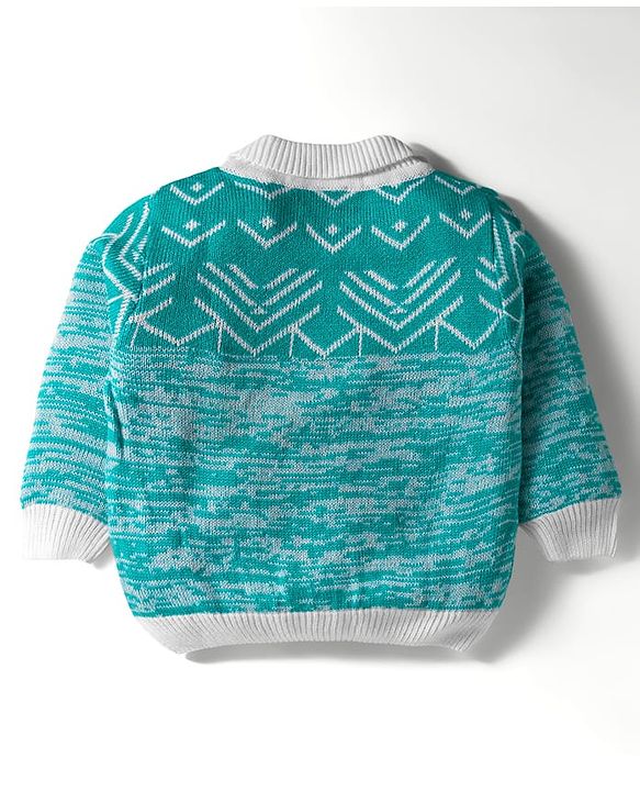 Babyhug Knitted Full Sleeves Pullover Sweater Set With Abstract Design - Turquoise Blue