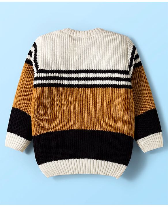 Babyhug Knit Full Sleeves Pullover Sweater Set With Stripes - Mustard