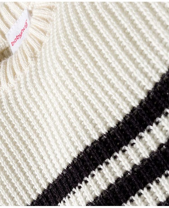 Babyhug Knit Full Sleeves Pullover Sweater Set With Stripes - Mustard