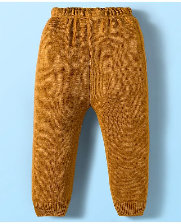 Babyhug Knit Full Sleeves Pullover Sweater Set With Stripes - Mustard