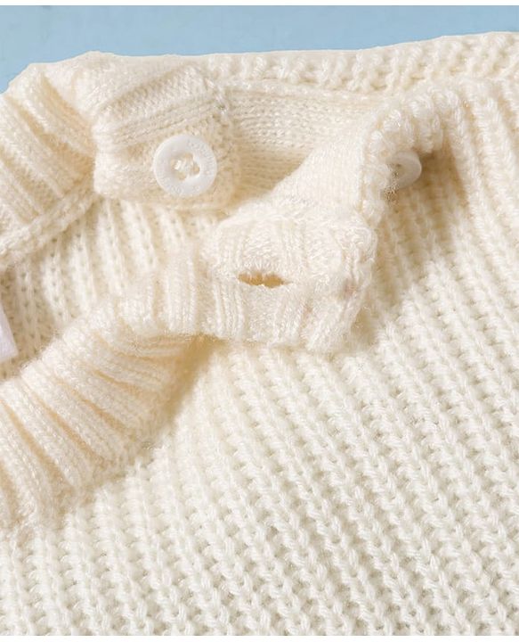 Babyhug Knit Full Sleeves Pullover Sweater Set With Stripes - Mustard