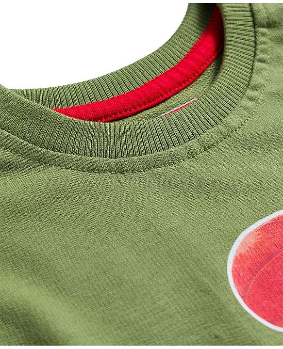 Babyhug Terry Knit Full Sleeves T-Shirt and Joggers Set with Teddy Print - Olive Green & Grey