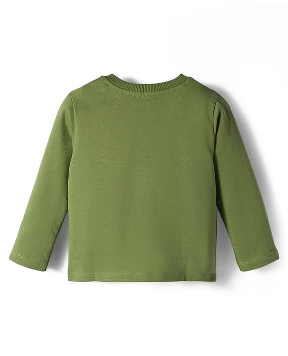 Babyhug Terry Knit Full Sleeves T-Shirt and Joggers Set with Teddy Print - Olive Green & Grey