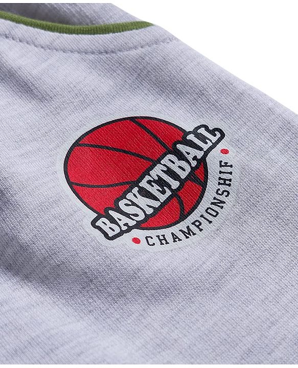 Babyhug Terry Knit Full Sleeves T-Shirt and Joggers Set with Teddy Print - Olive Green & Grey