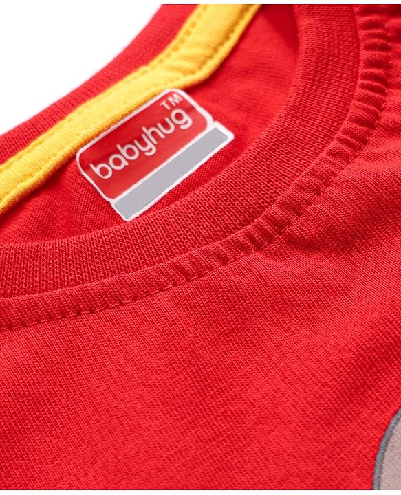 Babyhug Single Jersey Knit Half Sleeves T-Shirt & Shorts Set with Animal Safari Print - Red & Blue