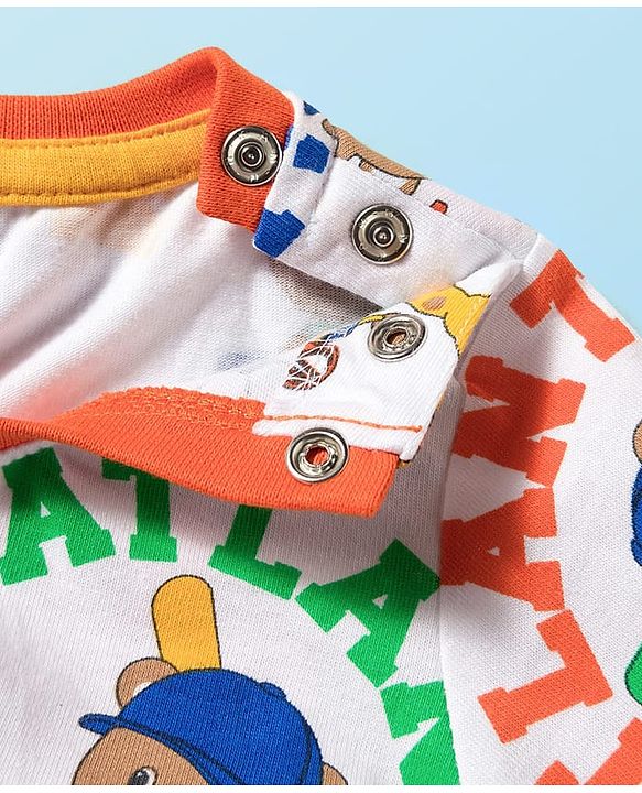 Babyhug Single Jersey Knit Half Sleeves T-Shirt & Shorts Set With Animal Print - White & Orange