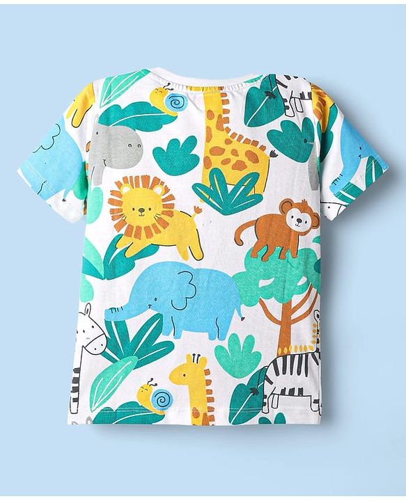 Babyhug 100% Cotton Single Jersey Knit Half Sleeves T-Shirt & Shorts Set with Jungle Theme Print - Mint