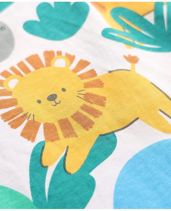 Babyhug 100% Cotton Single Jersey Knit Half Sleeves T-Shirt & Shorts Set with Jungle Theme Print - Mint