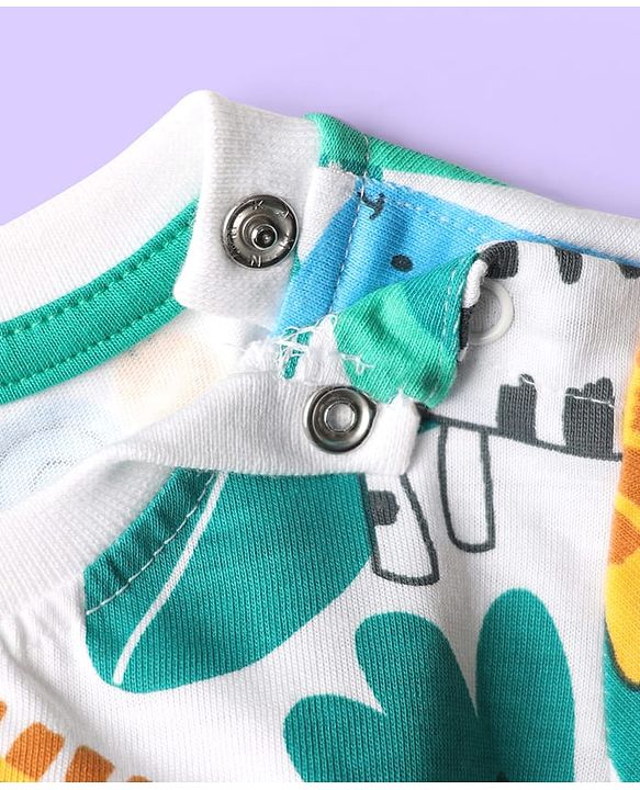 Babyhug 100% Cotton Single Jersey Knit Half Sleeves T-Shirt & Shorts Set with Jungle Theme Print - Mint