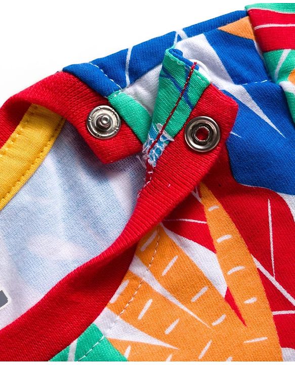 Babyhug Single Jersey Knit Half Sleeves T-Shirt & Shorts Set with Explore Text & Jungle Print - Red & Multicolor