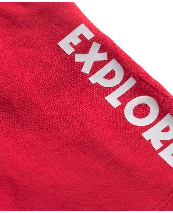 Babyhug Single Jersey Knit Half Sleeves T-Shirt & Shorts Set with Explore Text & Jungle Print - Red & Multicolor