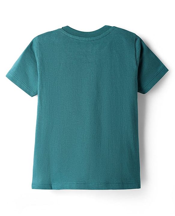 Babyhug Single Jersey Knit Half Sleeves T-Shirt and Shorts Set With Teddy Print - Dark Green