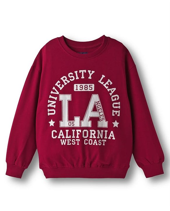 Pine Kids Looper Knit Full Sleeves Winter Wear Suit Set with California University League Print - Scarlet Smile Maroon