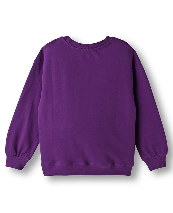 Pine Kids Looper Knit Full Sleeves Winter Wear Sweatshirt & Lounge Pant Set With Text Print - Purple