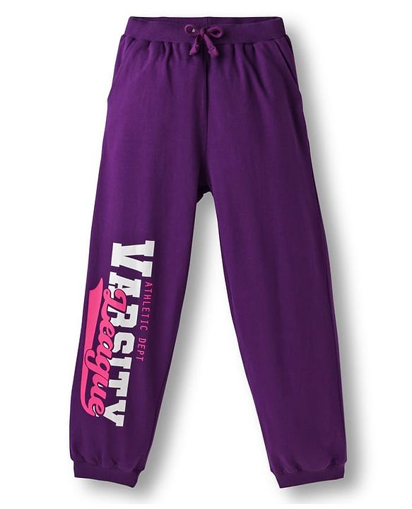 Pine Kids Looper Knit Full Sleeves Winter Wear Sweatshirt & Lounge Pant Set With Text Print - Purple
