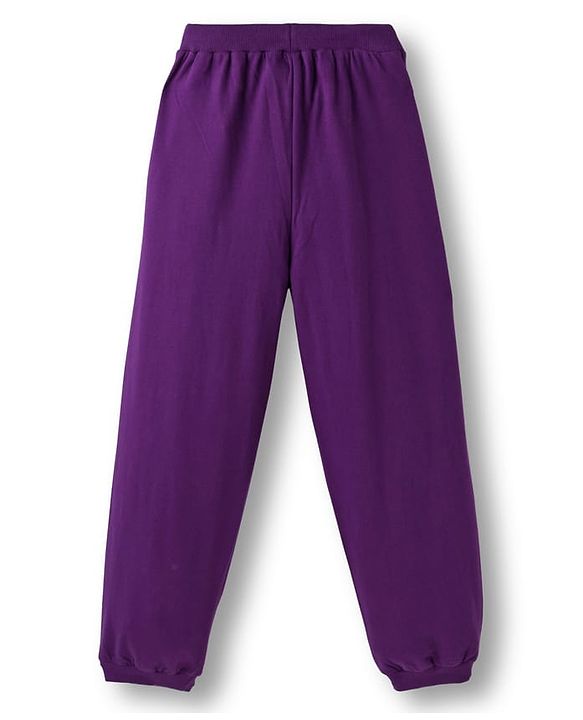 Pine Kids Looper Knit Full Sleeves Winter Wear Sweatshirt & Lounge Pant Set With Text Print - Purple