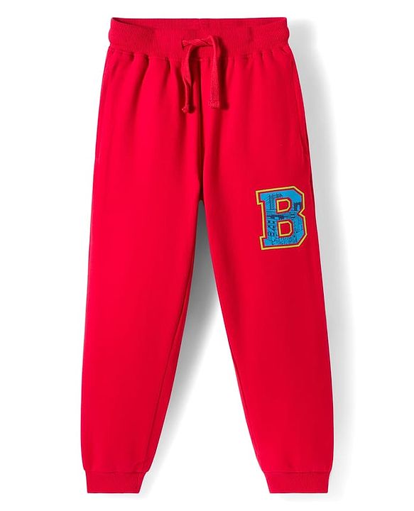 Pine Kids Looper Knit Full Sleeves Winter Wear Sweatshirt & Joggers Set with Brooklyn Text Print - Red