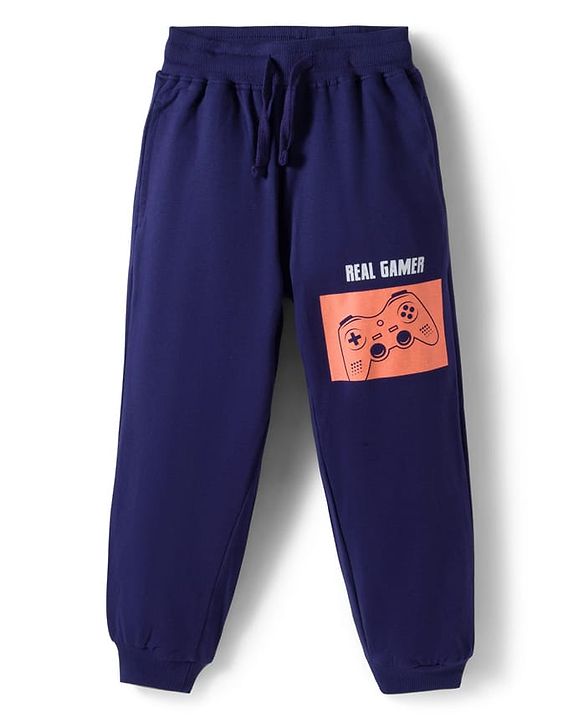Pine Kids Looper Knit Full Sleeves Winter Wear Sweatshirt & Lounge Pant Set With Text Print - Navy Blue