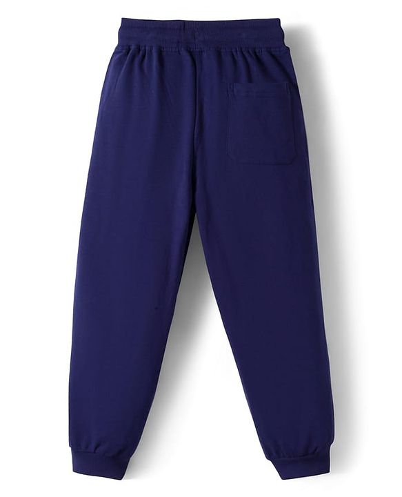 Pine Kids Looper Knit Full Sleeves Winter Wear Sweatshirt & Lounge Pant Set With Text Print - Navy Blue