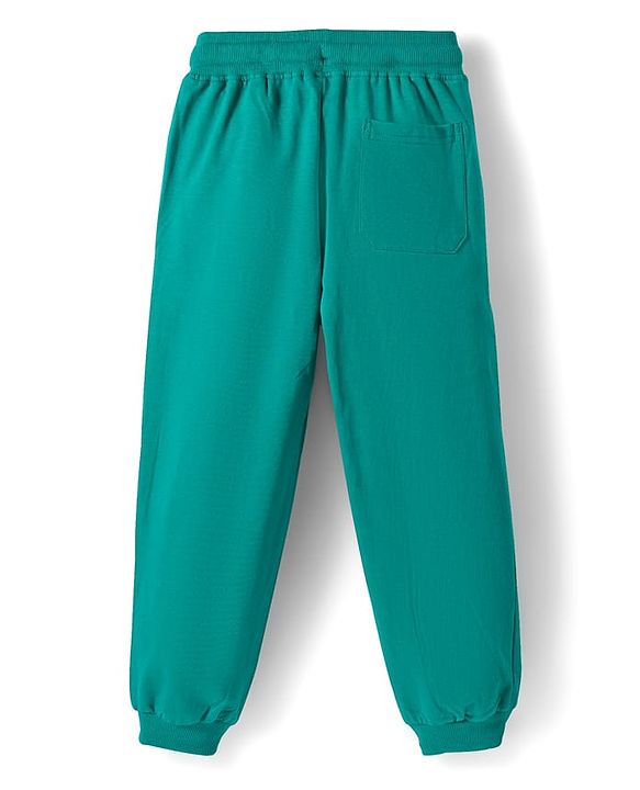 Pine Kids Looper Knit Full Sleeves Winter Wear T-Shirt & Lounge Pant Set With Text Print - Dark Green