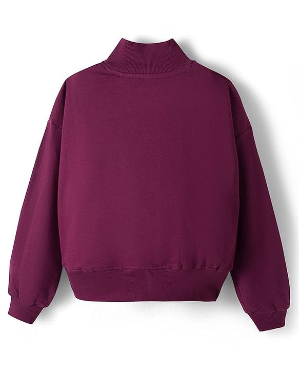 Pine Kids Looper Knit Full Sleeves High Neck Winter Wear Suit Set With Bonjour Text Print - Wine