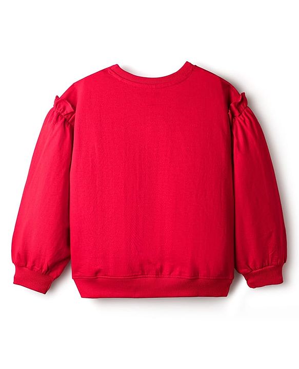 Pine Kids Looper Knit Full Sleeves Winter Wear Sweatshirt & Lounge Pant Set With Teddy Bear Print - Maroon & Black