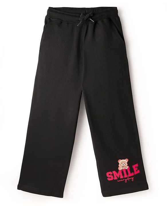 Pine Kids Looper Knit Full Sleeves Winter Wear Sweatshirt & Lounge Pant Set With Teddy Bear Print - Maroon & Black