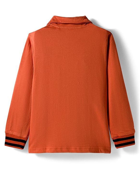 Pine Kids Looper Knit Full Sleeves Winter Wear T-Shirt & Lounge Pant Set With Text Print - Dark Orange