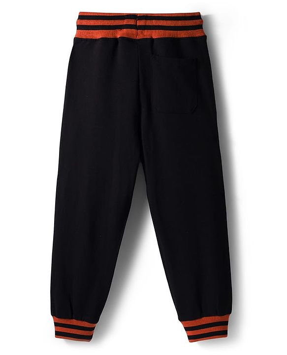 Pine Kids Looper Knit Full Sleeves Winter Wear T-Shirt & Lounge Pant Set With Text Print - Dark Orange