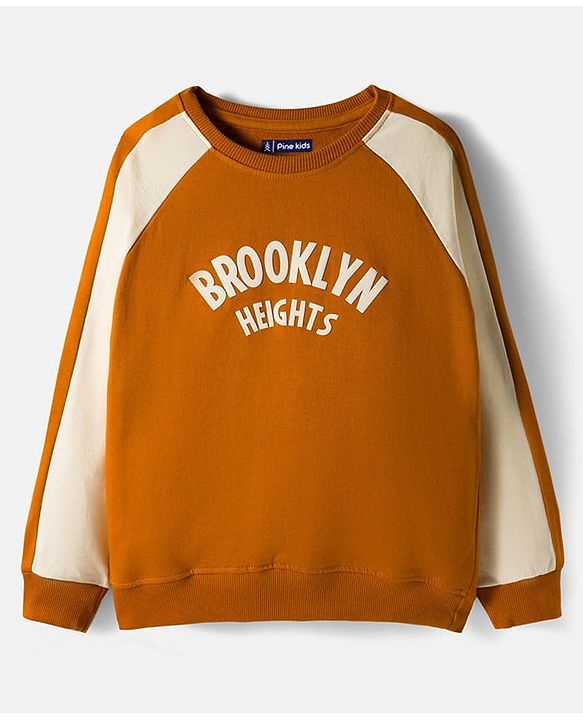 Pine Kids Looper Knit Full Raglan Sleeves Winter Wear Suit With Brooklyn Text Print - Light Brown