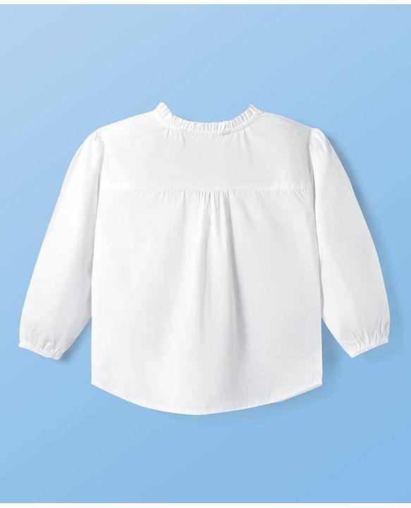 Pine Kids Cotton Woven Full Sleeves Front Open Top with Floral Embroidery - White