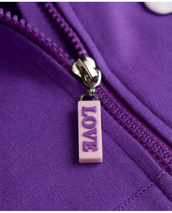 Babyhug Cotton Knit Full Sleeves Hooded Sweatjacket With Floral Graphics & Applique - Purple