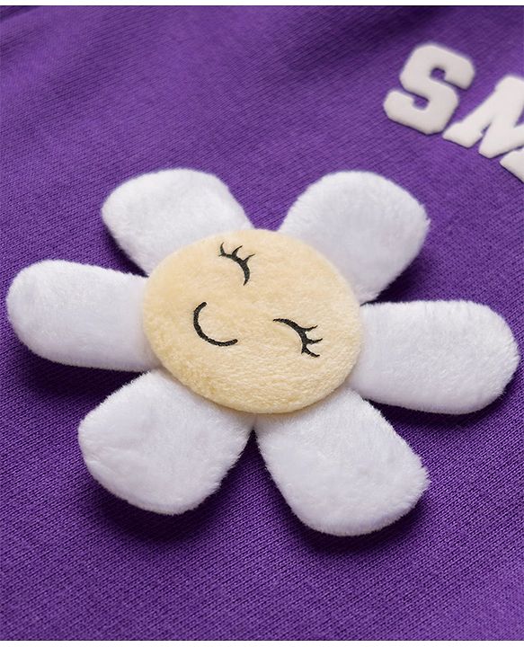 Babyhug Cotton Knit Full Sleeves Hooded Sweatjacket With Floral Graphics & Applique - Purple
