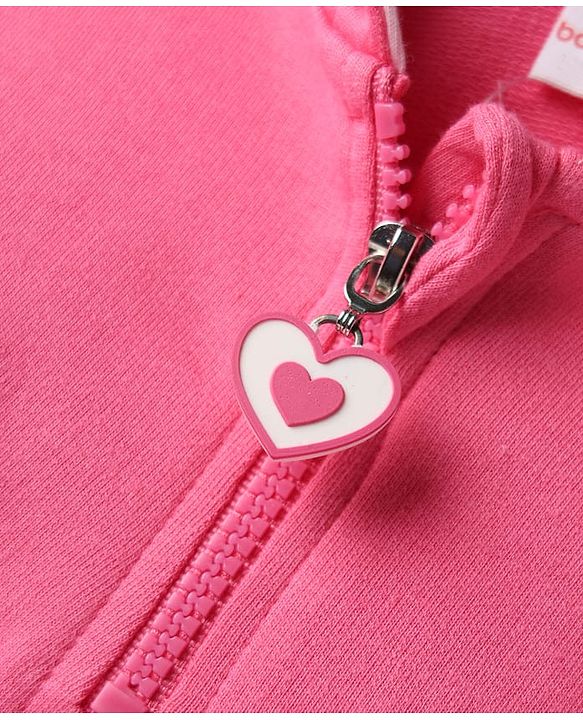 Babyhug Cotton Knit Full Sleeves Hooded Cut & Sew Sweatshirt with Heart Patch Detailing - Pink