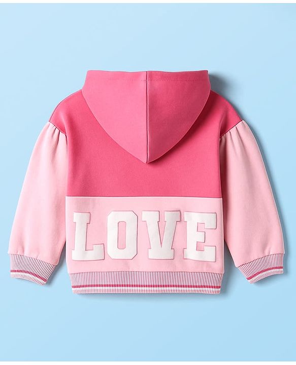 Babyhug Cotton Knit Full Sleeves Hooded Cut & Sew Sweatshirt with Heart Patch Detailing - Pink