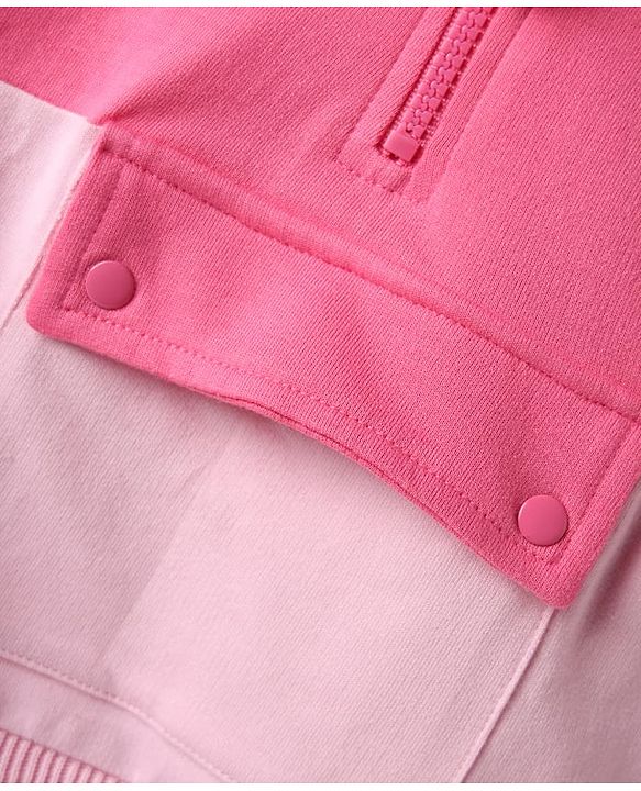 Babyhug Cotton Knit Full Sleeves Hooded Cut & Sew Sweatshirt with Heart Patch Detailing - Pink
