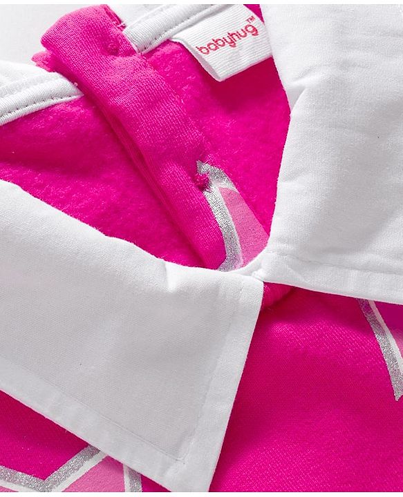 Babyhug Cotton Knit Full Sleeves Sweatshirt With Foil Star Print - Dark Pink
