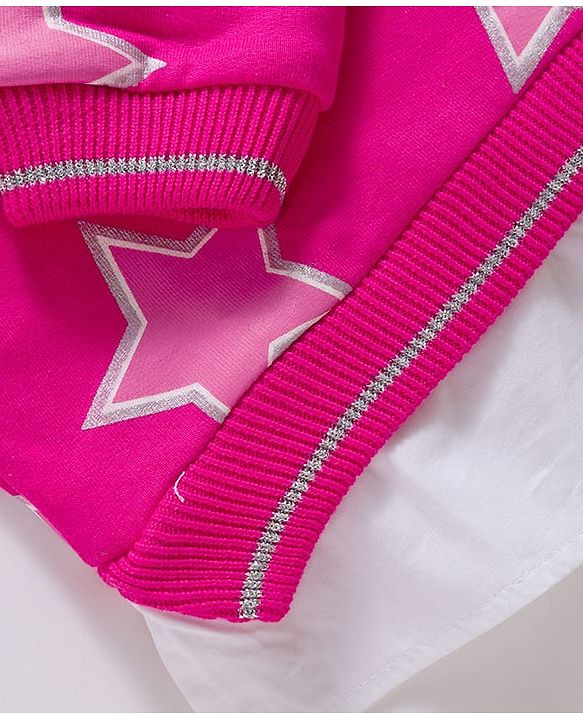 Babyhug Cotton Knit Full Sleeves Sweatshirt With Foil Star Print - Dark Pink