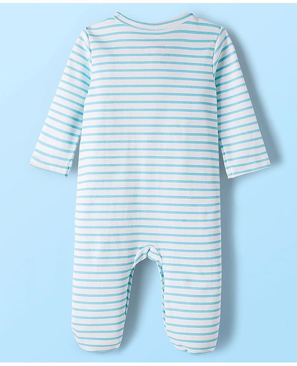 Babyhug Disney Interlock Knit Full Sleeves Footed Sleepsuits With Winnie the Pooh Graphics Pack Of 2 - White & Light Blue
