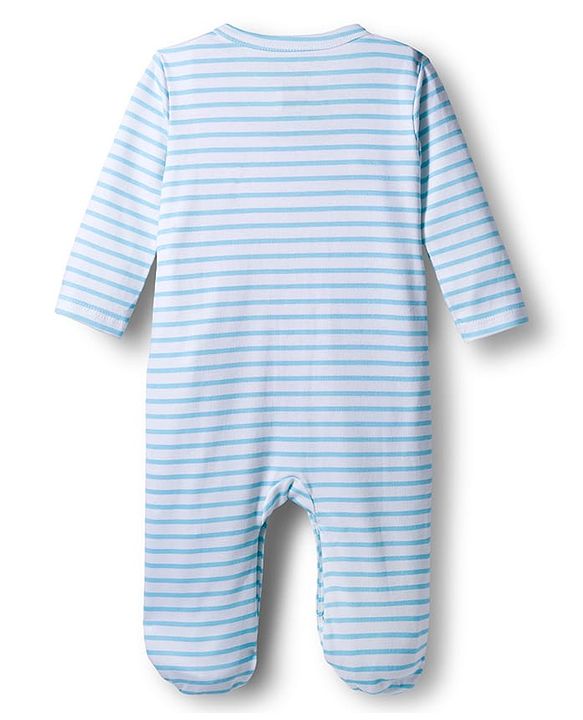 Babyhug Disney Interlock Knit Full Sleeves Footed Sleepsuits With Winnie the Pooh Graphics Pack Of 2 - White & Light Blue